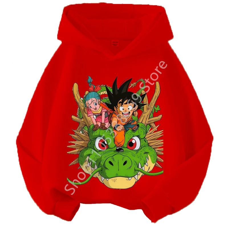 Sweat à Capuche Enfant Dragon Ball - Goku et Bulma sur Shenron - Rouge