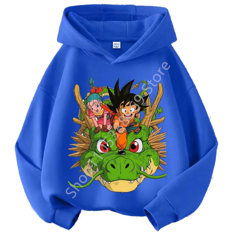 Sweat à Capuche Enfant Dragon Ball - Goku et Bulma sur Shenron - Bleu