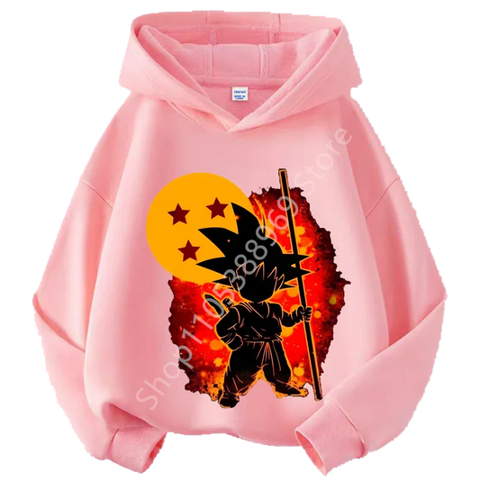 Dragon Ball Kids' Hoodie - Kid Goku Silhouette and Star Ball - Pink