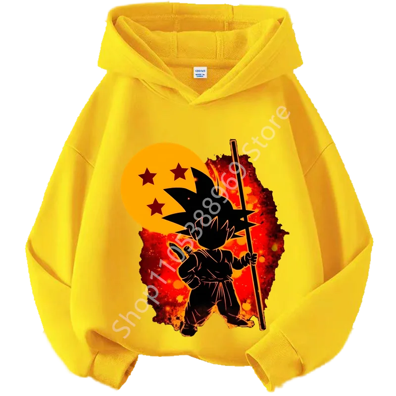 Sweat à Capuche Enfant Dragon Ball - Goku Enfant Silhouette et Boule Étoilée - Jaune