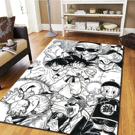 Dragon Ball Rug - Kid Goku, Krillin and Master Roshi in Black and White