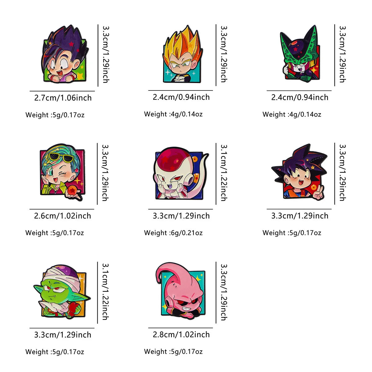 Lot de 8 Pin’s Dragon Ball - Gohan, Bulma, Freezer, Cell et Super Buu