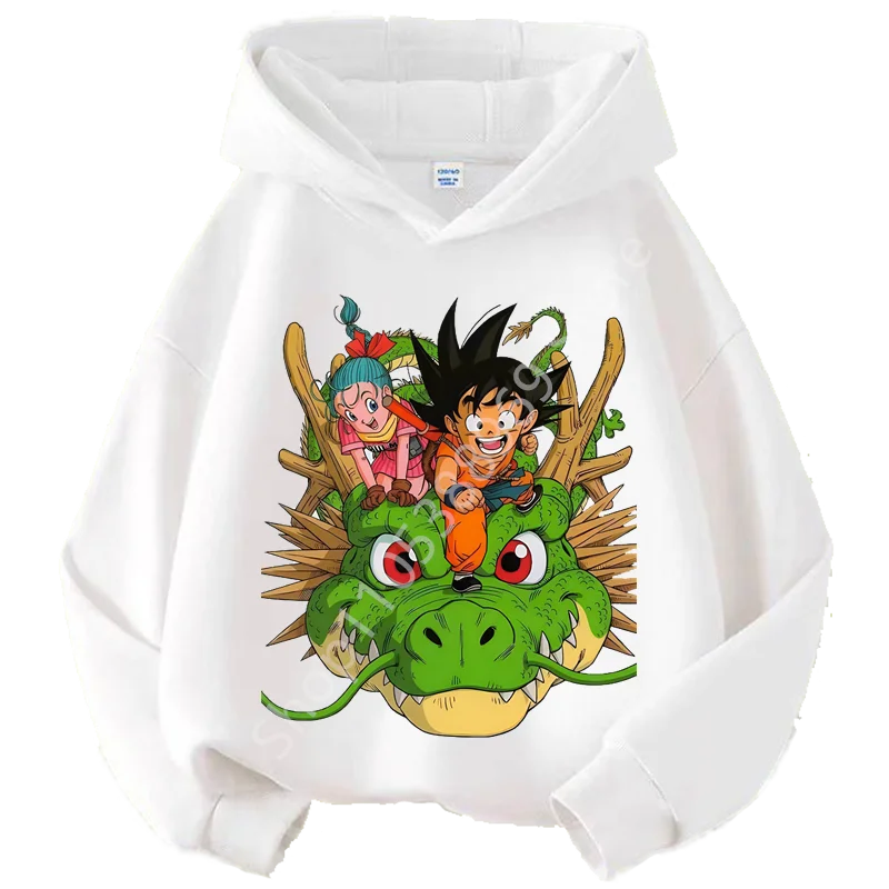 Sweat à Capuche Enfant Dragon Ball - Goku et Bulma sur Shenron - Blanc