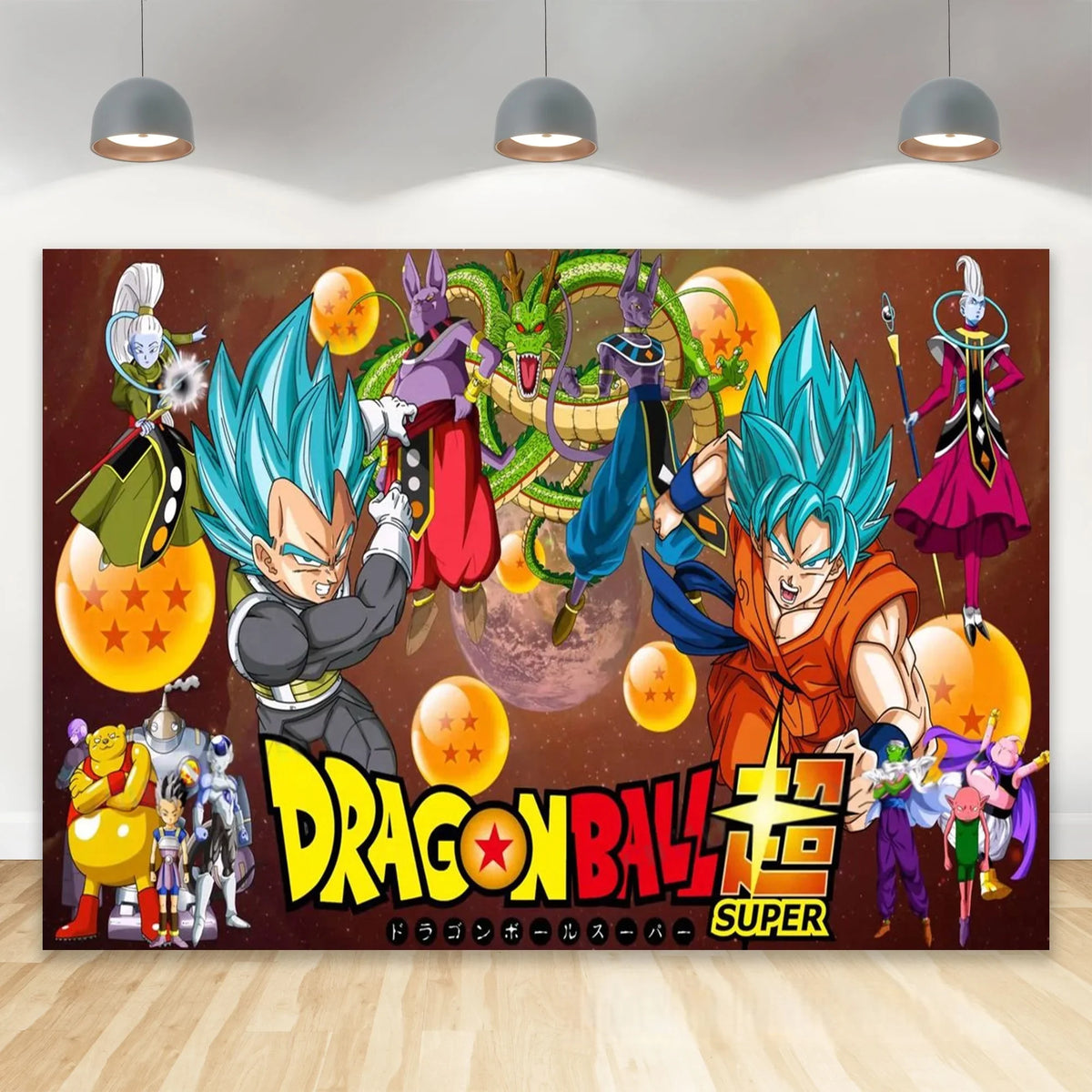 Toile de Fond Dragon Ball - Goku et Vegeta Super Saiyan Blue, Whis et Champa