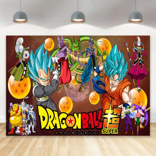 Dragon Ball Backdrop - Goku and Vegeta Super Saiyan Blue, Whis and Champa
