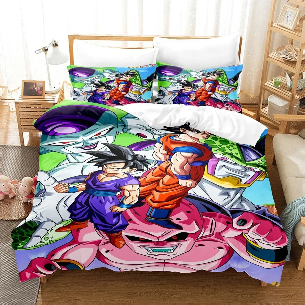 Housse de Couette Dragon Ball - Goku et Gohan face à Freezer, Cell et Majin Buu