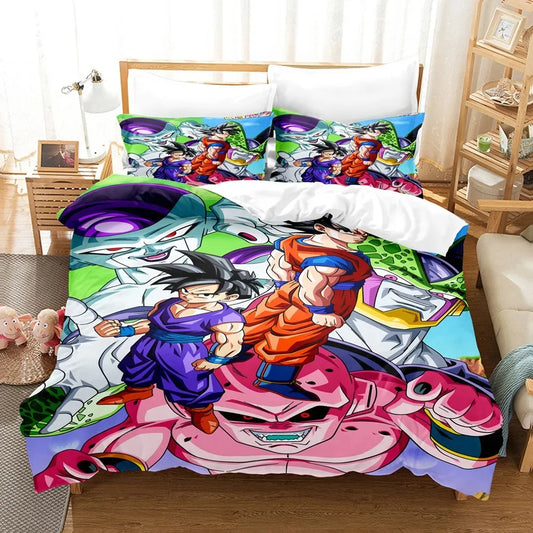 Dragon Ball Duvet Cover - Goku and Gohan Facing Frieza, Cell and Majin Buu