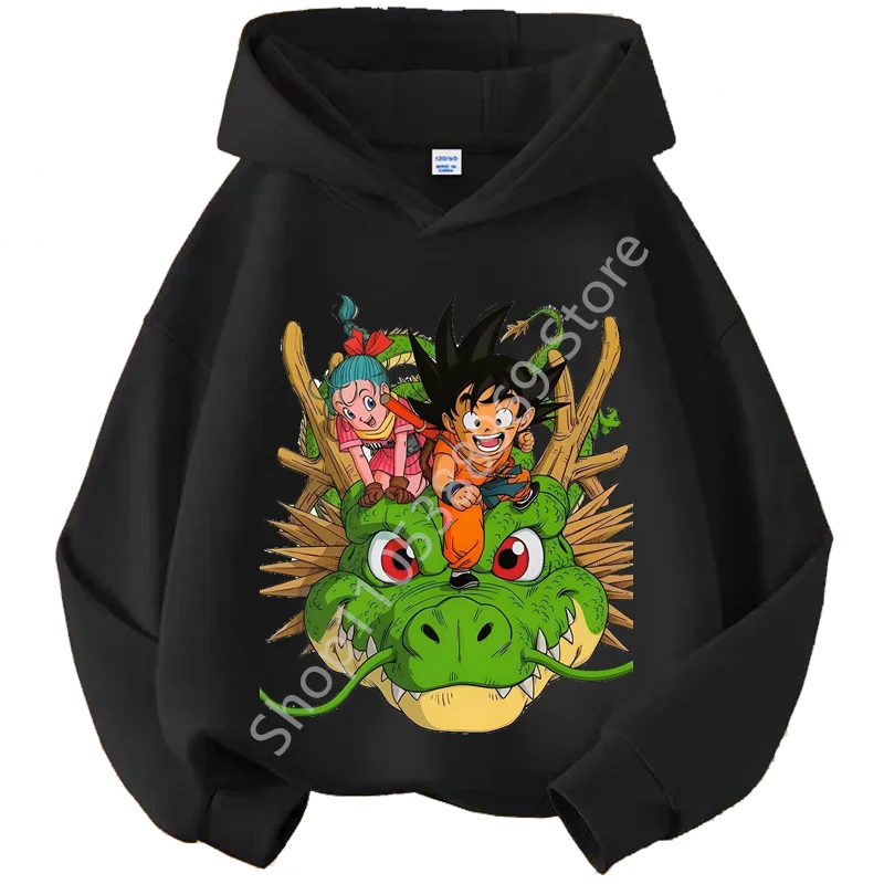 Sweat à Capuche Enfant Dragon Ball - Goku et Bulma sur Shenron - Noir