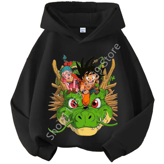 Dragon Ball Kids' Hoodie - Goku and Bulma on Shenron - Black