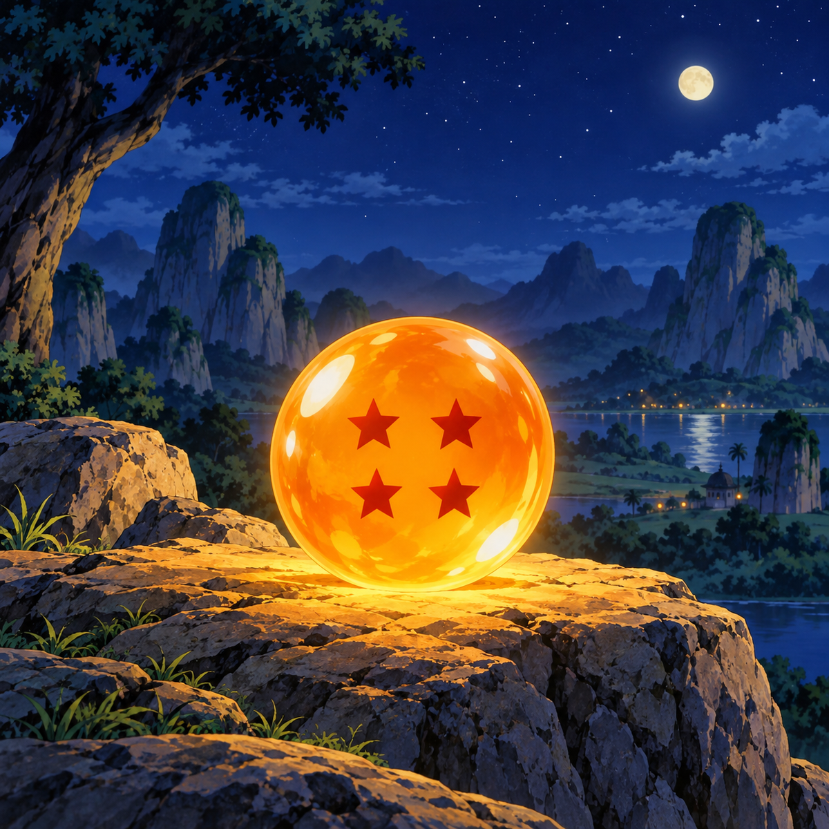 La Dragon Ball à quatre étoiles illumine la nuit — illustration